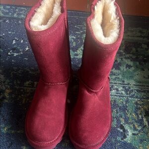 BearPaw Burgundy Suede Boots with Plush Lining